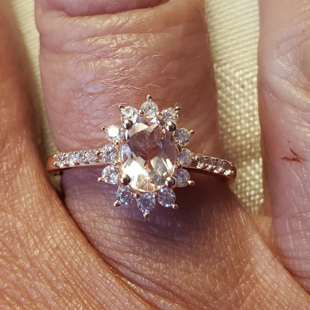 SOLDAuthentic Morganite Ring Rose Gold over stamped 925 Sterling Silver - Picture 1 of 9